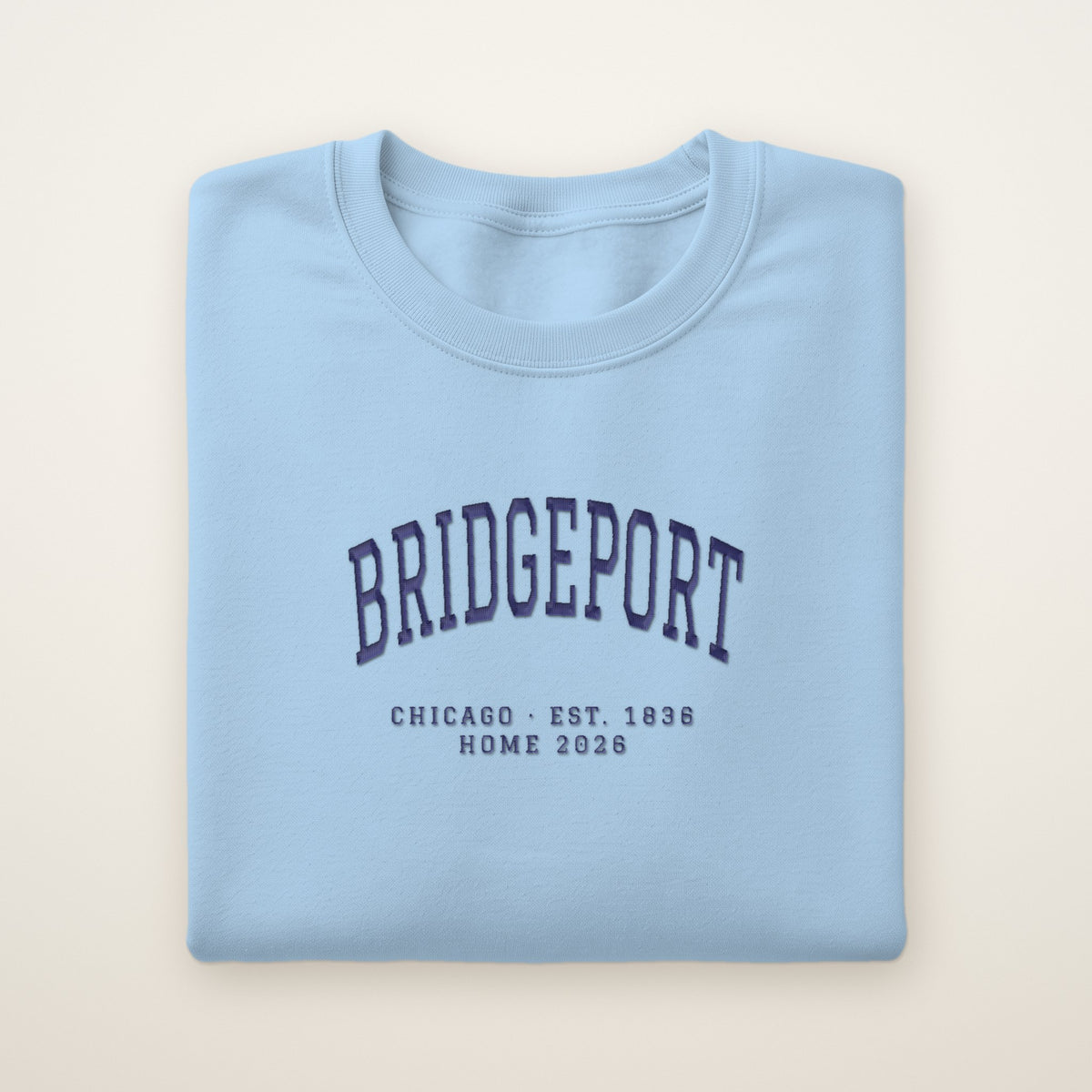 Bridgeport Chicago Home 2026 Embroidered Crewneck — Navy Thread on Light Blue