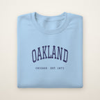 Oakland Chicago Embroidered Crewneck — Navy Thread on Light Blue