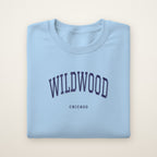 Wildwood Chicago Embroidered Crewneck — Navy Thread on Light Blue