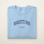 Marquette Park Chicago Embroidered Crewneck — Navy Thread on Light Blue