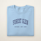 Forest Glen Chicago Embroidered Crewneck — Navy Thread on Light Blue