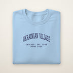 Ukrainian Village Chicago Home 2026 Embroidered Crewneck — Navy Thread on Light Blue