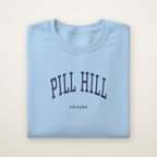 Pill Hill Chicago Embroidered Crewneck — Navy Thread on Light Blue