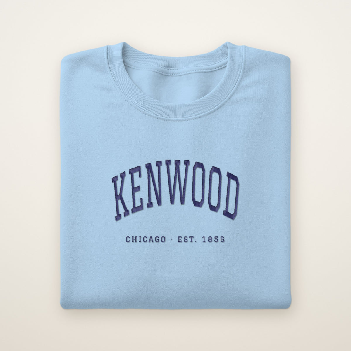 Kenwood Chicago Embroidered Crewneck — Navy Thread on Light Blue