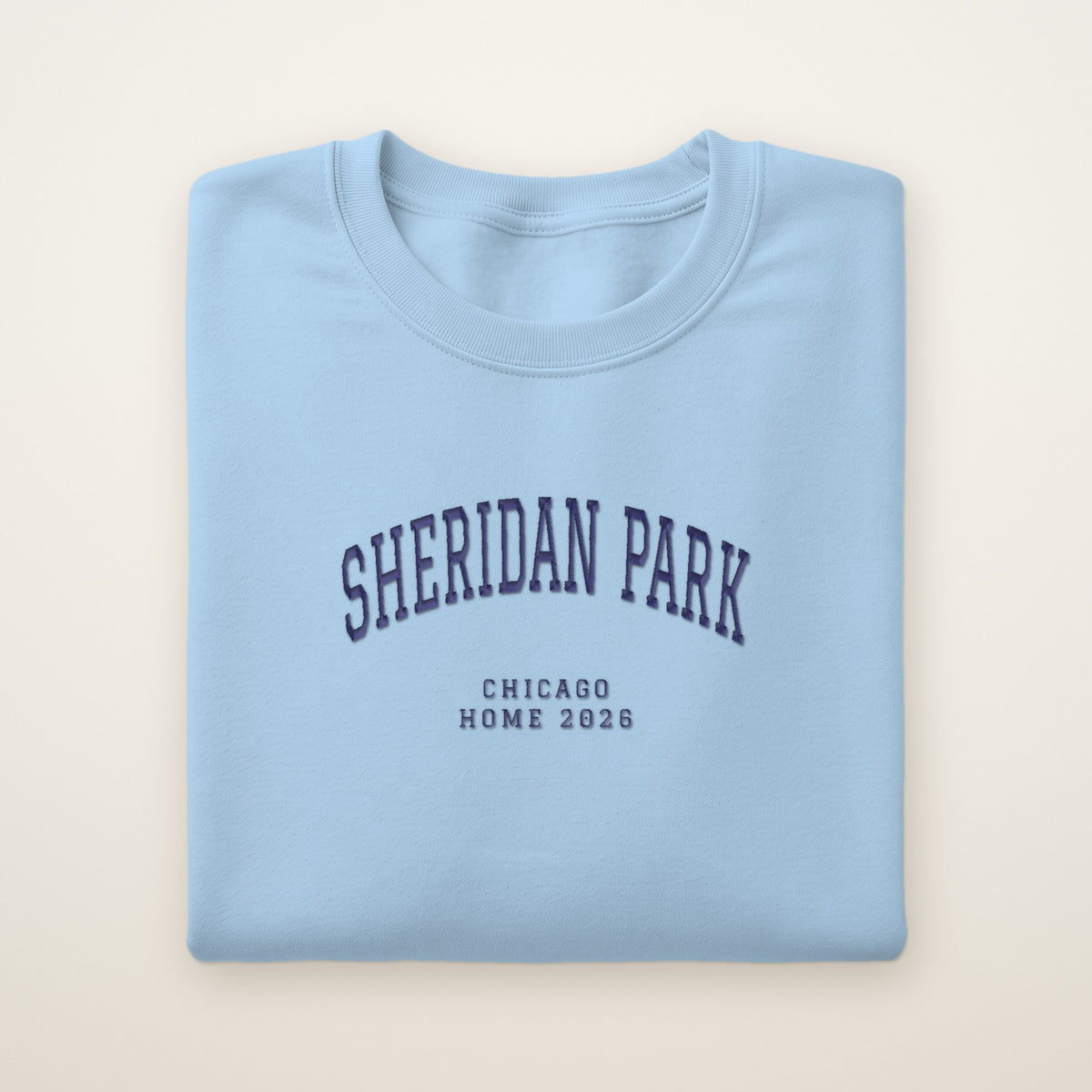 Sheridan Park Chicago Home 2026 Embroidered Crewneck — Navy Thread on Light Blue