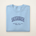 Sauganash Chicago Home 2026 Embroidered Crewneck — Navy Thread on Light Blue