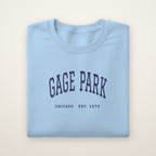 Gage Park Chicago Embroidered Crewneck — Navy Thread on Light Blue