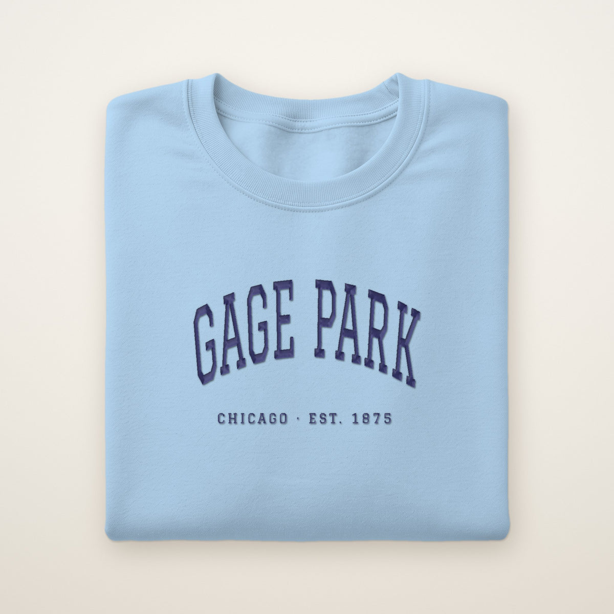 Gage Park Chicago Embroidered Crewneck — Navy Thread on Light Blue