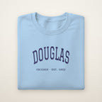 Douglas Chicago Embroidered Crewneck — Navy Thread on Light Blue