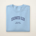 Edgewater Glen Chicago Home 2026 Embroidered Crewneck — Navy Thread on Light Blue
