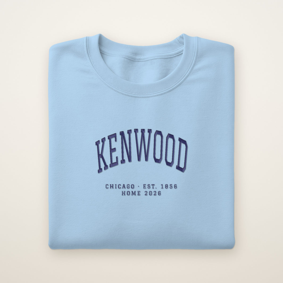 Kenwood Chicago Home 2026 Embroidered Crewneck — Navy Thread on Light Blue