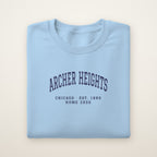 Archer Heights Chicago Home 2026 Embroidered Crewneck — Navy Thread on Light Blue