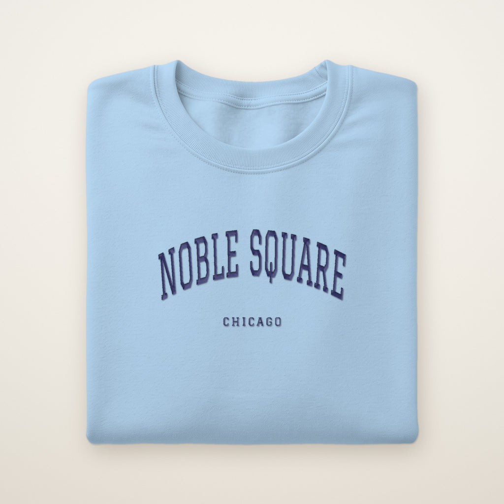 Noble Square Chicago Embroidered Crewneck — Navy Thread on Light Blue