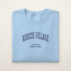 Roscoe Village Chicago Home 2026 Embroidered Crewneck — Navy Thread on Light Blue