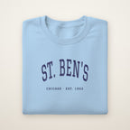 St. Ben's Chicago Embroidered Crewneck — Navy Thread on Light Blue