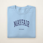 Mayfair Chicago Embroidered Crewneck — Navy Thread on Light Blue