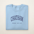 Chatham Chicago Embroidered Crewneck — Navy Thread on Light Blue