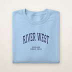 River West Chicago Home 2026 Embroidered Crewneck — Navy Thread on Light Blue