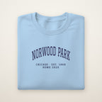Norwood Park Chicago Home 2026 Embroidered Crewneck — Navy Thread on Light Blue