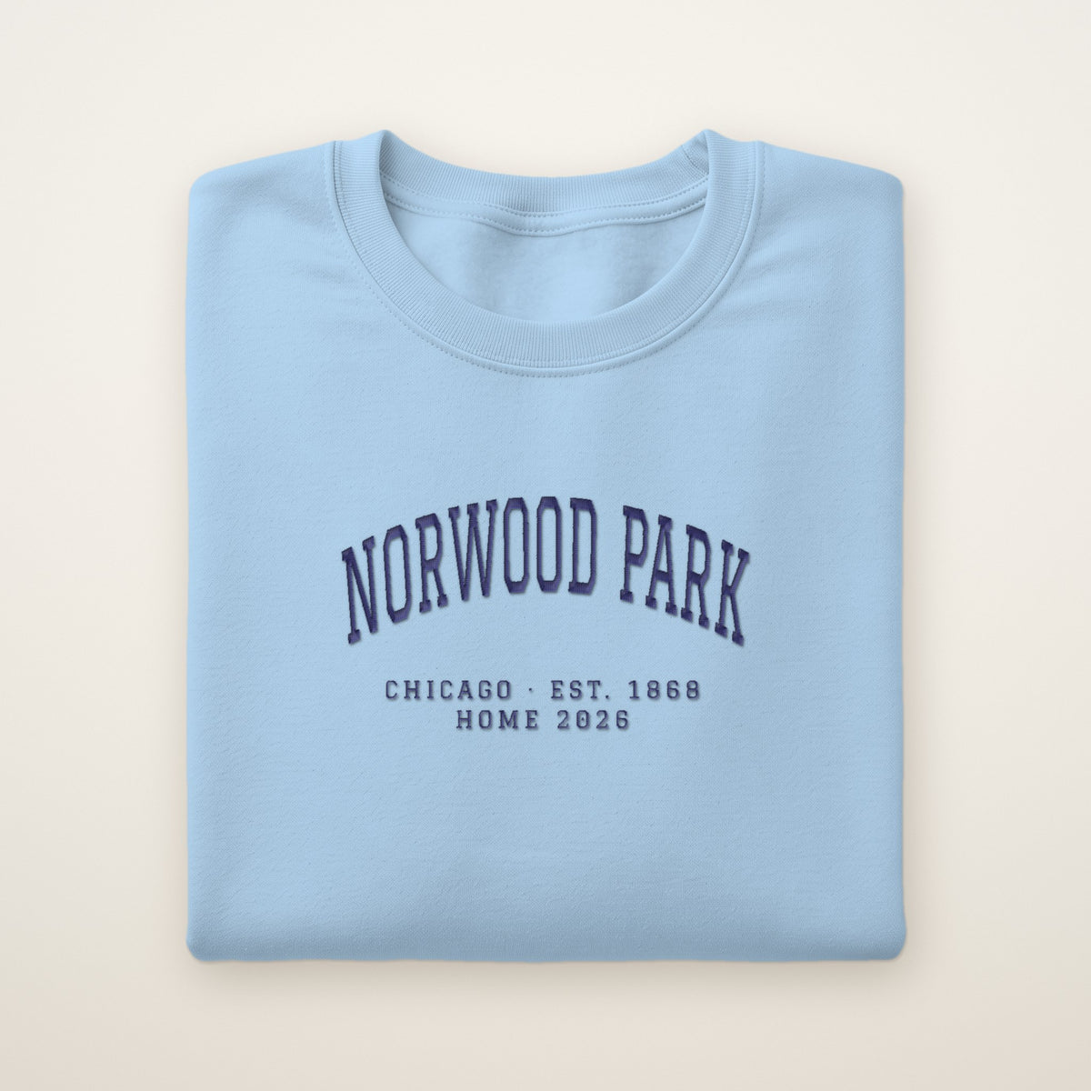 Norwood Park Chicago Home 2026 Embroidered Crewneck — Navy Thread on Light Blue