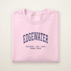 Edgewater Chicago Home 2026 Embroidered Crewneck — Navy Thread on Light Pink