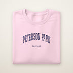 Peterson Park Chicago Embroidered Crewneck — Navy Thread on Light Pink