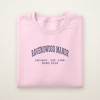 Ravenswood Manor Chicago Home 2026 Embroidered Crewneck — Navy Thread on Light Pink