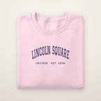 Lincoln Square Chicago Embroidered Crewneck — Navy Thread on Light Pink