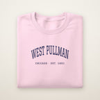 West Pullman Chicago Embroidered Crewneck — Navy Thread on Light Pink