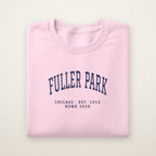 Fuller Park Chicago Home 2026 Embroidered Crewneck — Navy Thread on Light Pink