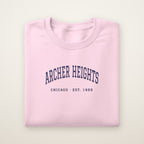Archer Heights Chicago Embroidered Crewneck — Navy Thread on Light Pink