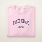 Roscoe Village Chicago Home 2026 Embroidered Crewneck — Navy Thread on Light Pink