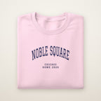 Noble Square Chicago Home 2026 Embroidered Crewneck — Navy Thread on Light Pink