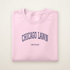 Chicago Lawn Chicago Embroidered Crewneck — Navy Thread on Light Pink