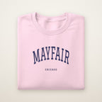 Mayfair Chicago Embroidered Crewneck — Navy Thread on Light Pink