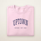 Uptown Chicago Embroidered Crewneck — Navy Thread on Light Pink