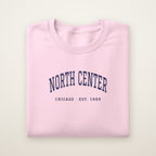 North Center Chicago Embroidered Crewneck — Navy Thread on Light Pink