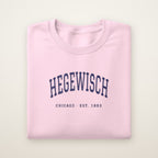 Hegewisch Chicago Embroidered Crewneck — Navy Thread on Light Pink
