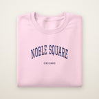 Noble Square Chicago Embroidered Crewneck — Navy Thread on Light Pink