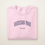 Sheridan Park Chicago Embroidered Crewneck — Navy Thread on Light Pink