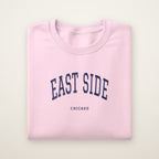East Side Chicago Embroidered Crewneck — Navy Thread on Light Pink
