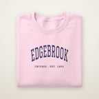 Edgebrook Chicago Embroidered Crewneck — Navy Thread on Light Pink