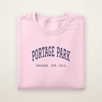 Portage Park Chicago Embroidered Crewneck — Navy Thread on Light Pink