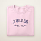 Humboldt Park Chicago Home 2026 Embroidered Crewneck — Navy Thread on Light Pink