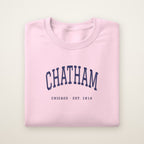 Chatham Chicago Embroidered Crewneck — Navy Thread on Light Pink