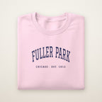 Fuller Park Chicago Embroidered Crewneck — Navy Thread on Light Pink