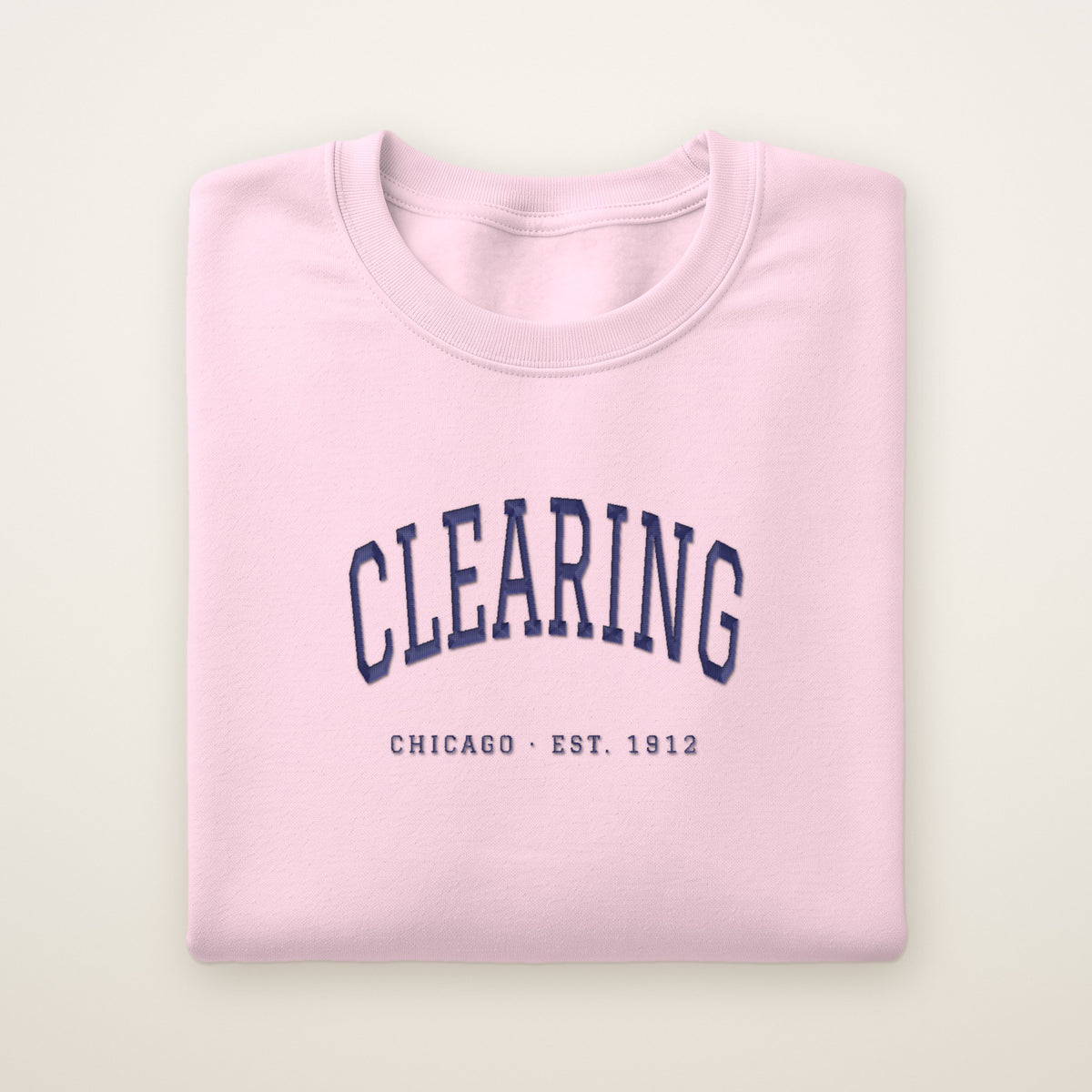 Clearing Chicago Embroidered Crewneck — Navy Thread on Light Pink