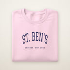St. Ben's Chicago Embroidered Crewneck — Navy Thread on Light Pink