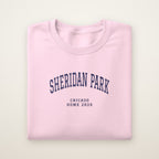 Sheridan Park Chicago Home 2026 Embroidered Crewneck — Navy Thread on Light Pink