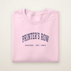 Printer's Row Chicago Embroidered Crewneck — Navy Thread on Light Pink